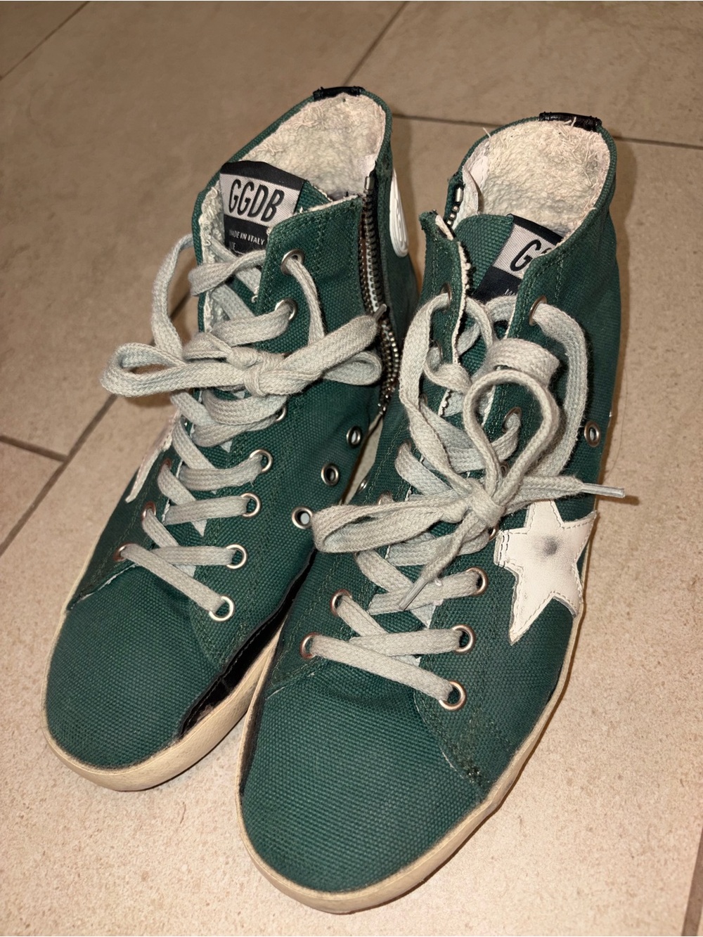 Golden Goose Green High-Top Sneakers with White Star
